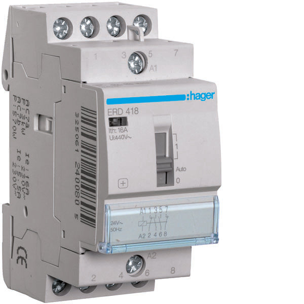 HAG ERD418 CONTACTEUR COM MAN STD+ 2NO+2NC 24VAC 16A 2M