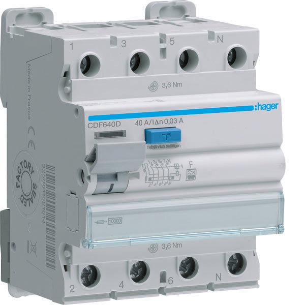 HAG CDF640D DIFF INT ACC 3P+N 30MA 40A F 4M