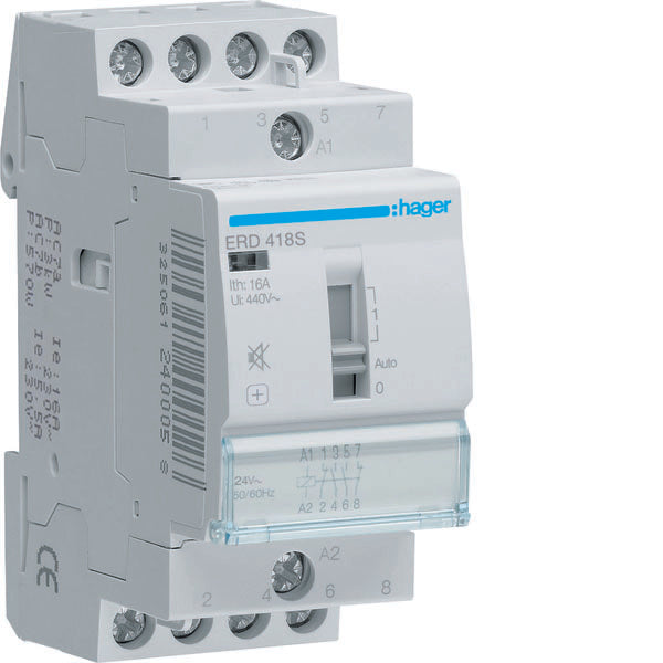 HAG ERD418S CONT COM MAN SIL 2NO+2NC 24VAC 16A 2M