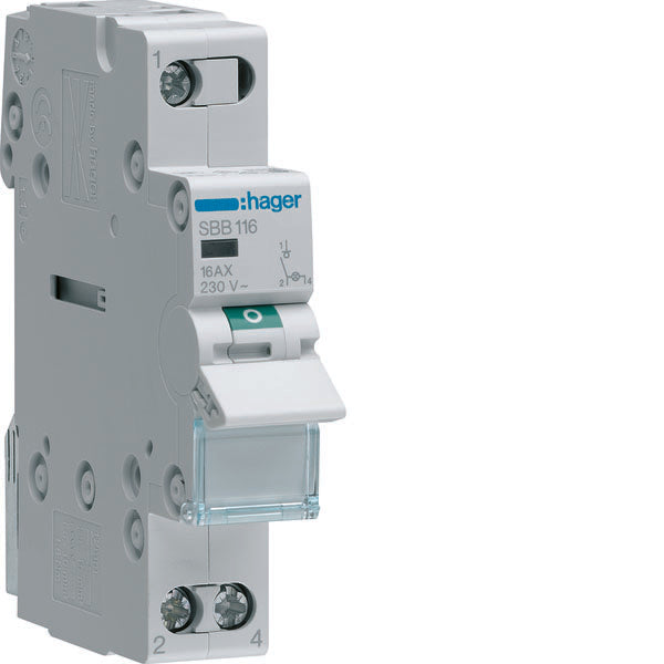 HAG SBB116 INT NON AUT 1 PÔLE 16A 1 MOD + LAMPE