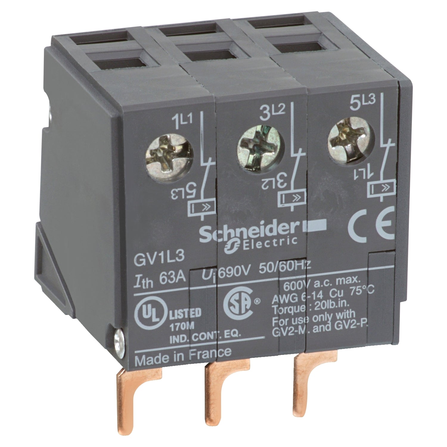 SNR GV1L3 Bloc limiteur supérieur GV2ME GV2P