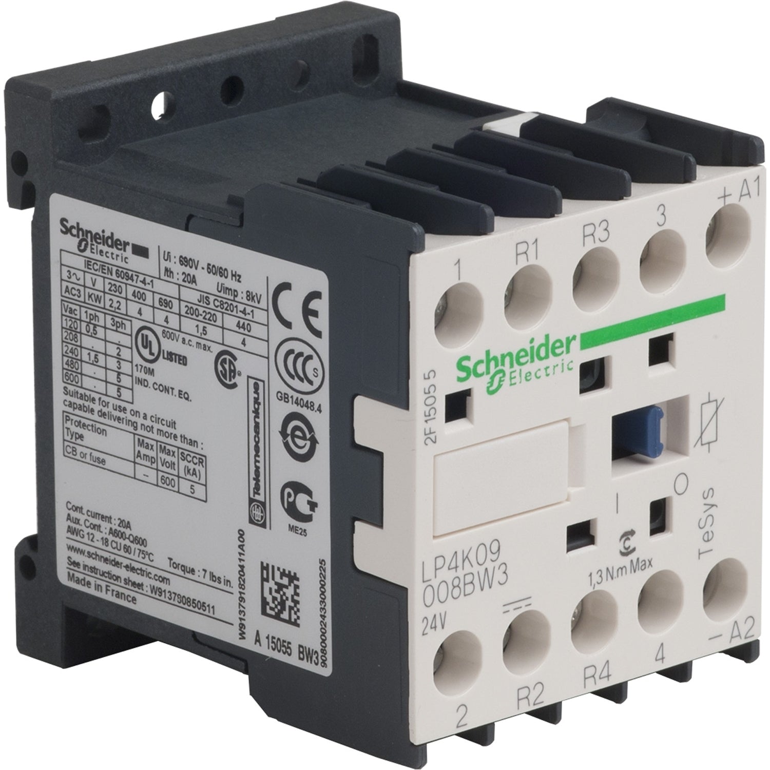 SNR LP4K09008BW3 Contacteur 20A 24VDC LC à vis 2P+2R