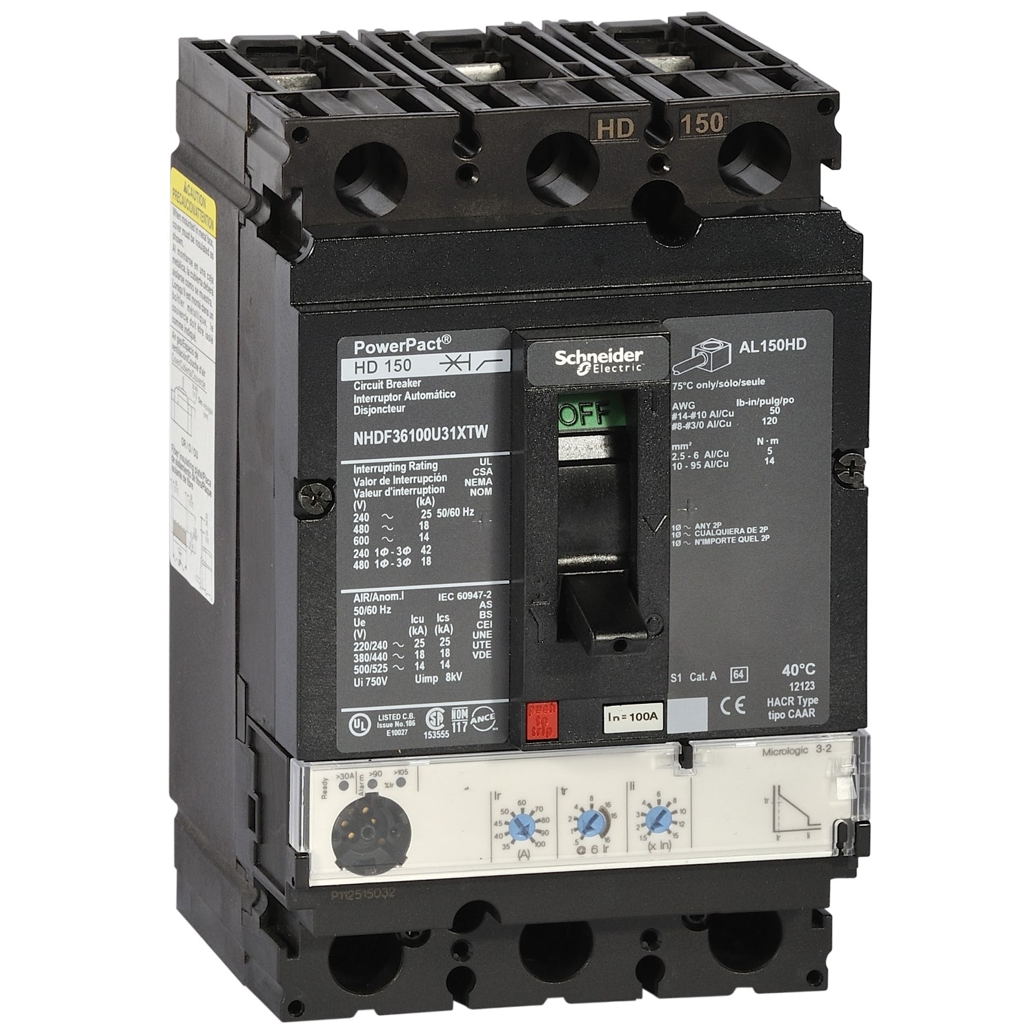 SNR NHGF36150U31XTW Châssis H 150A 35kA 3P Mlogic 3 2 150A
